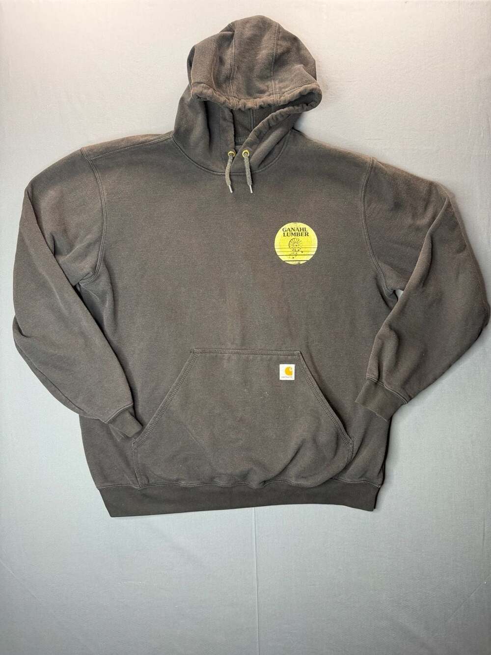 Carhartt Loose Fit Ganahl Lumber Graphic Pullover Hoodie Faded Black Worn in XL